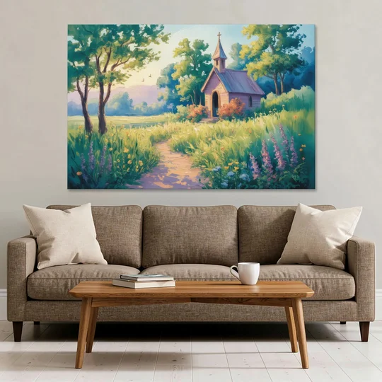 Chapel Serenity Aesthetic Christian - Canvas Wall Art - Sofa - 60x40