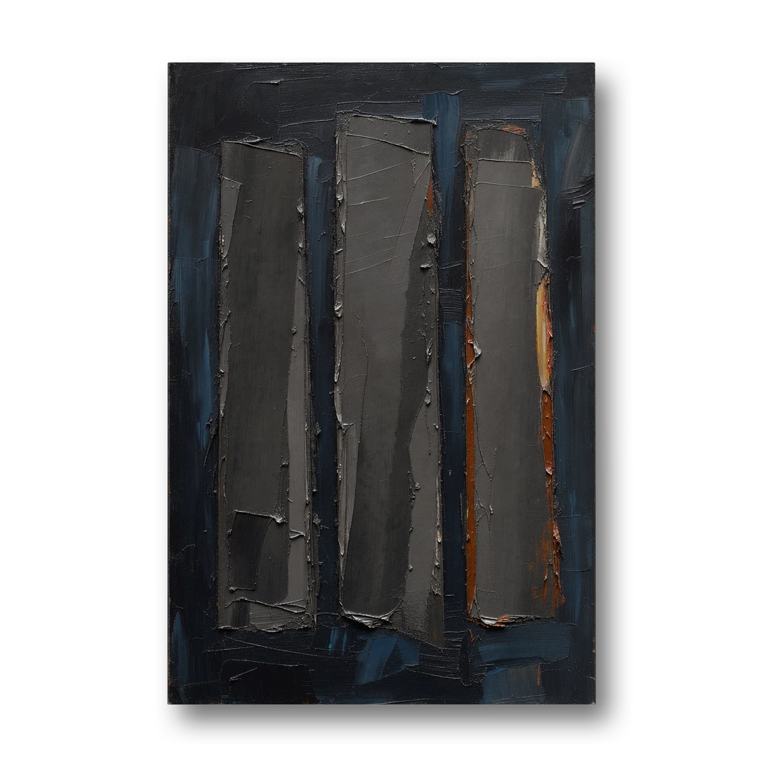 Charcoal Abstract Painting of Three Monoliths - Canvas Wall Art - Front