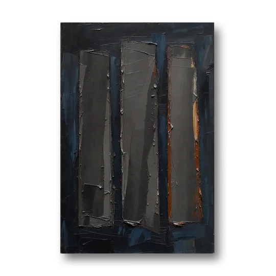 Charcoal Abstract Painting of Three Monoliths - Canvas Wall Art - Front