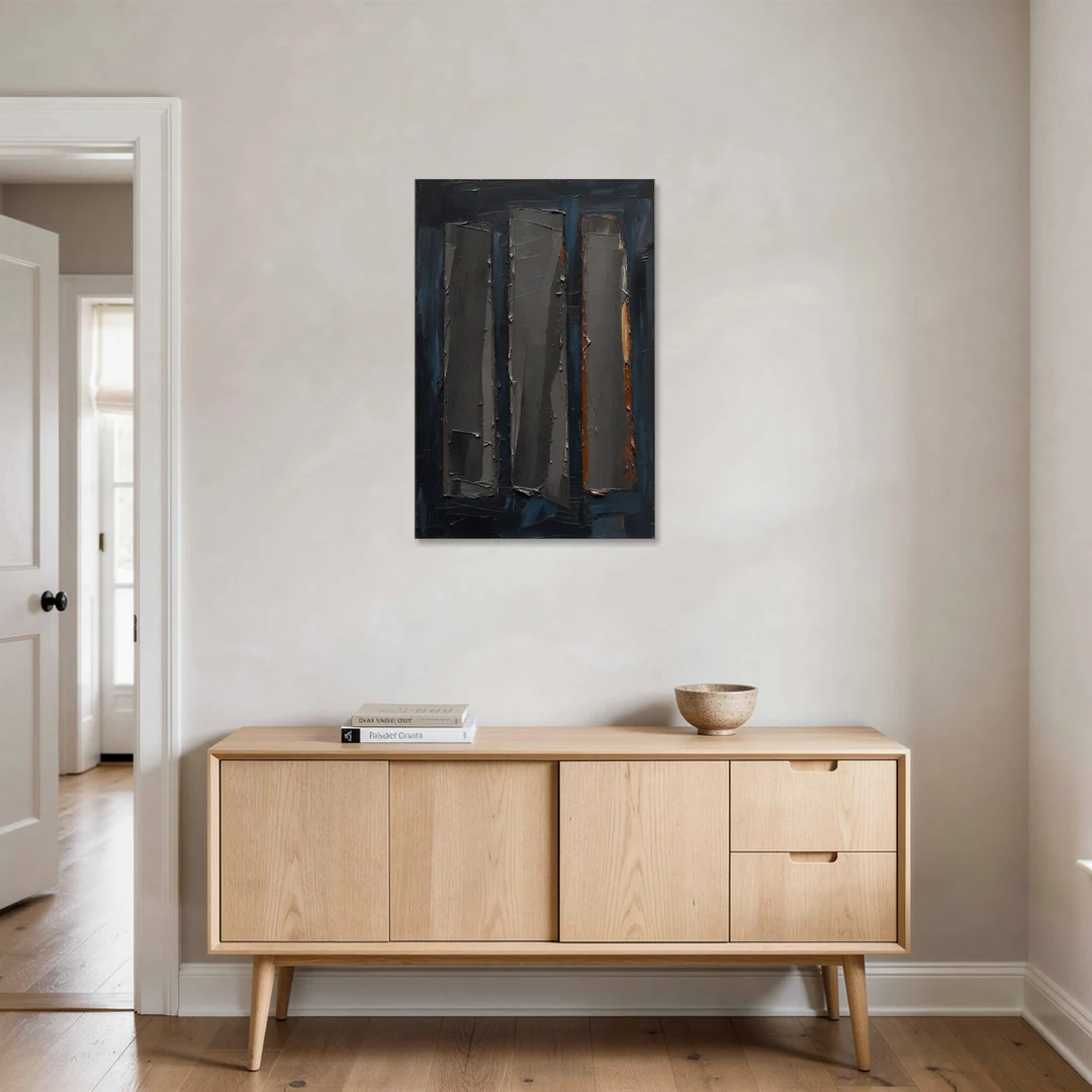 Charcoal Abstract Painting of Three Monoliths - Canvas Wall Art - Coffee Table - 24x36