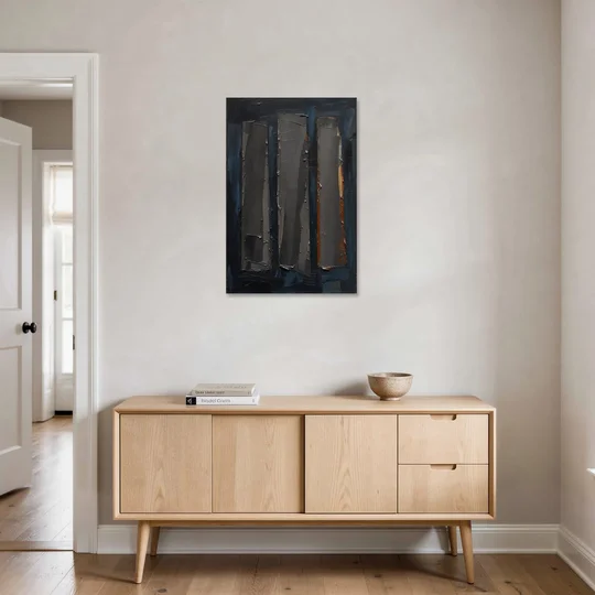 Charcoal Abstract Painting of Three Monoliths - Canvas Wall Art - Coffee Table - 24x36