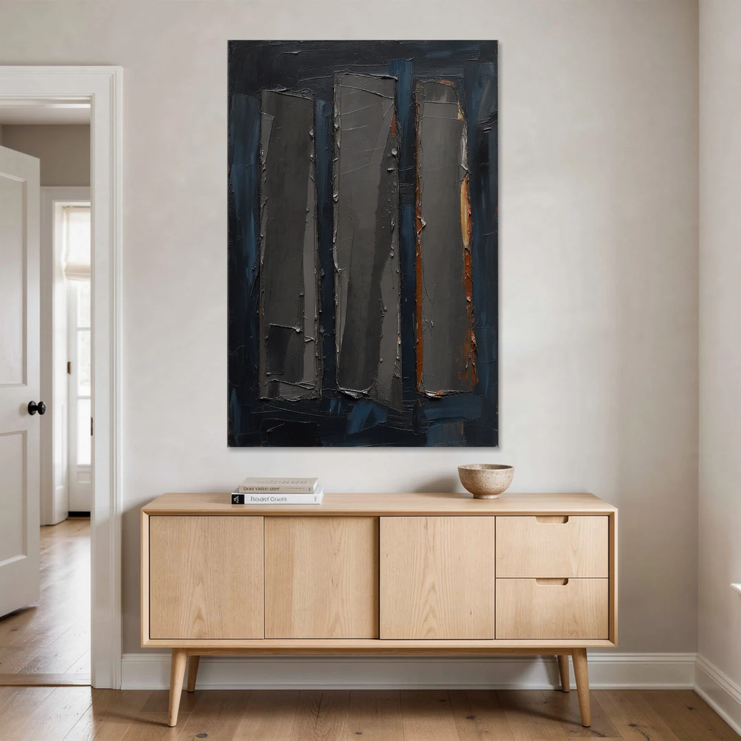 Charcoal Abstract Painting of Three Monoliths - Canvas Wall Art - Coffee Table - 40x60