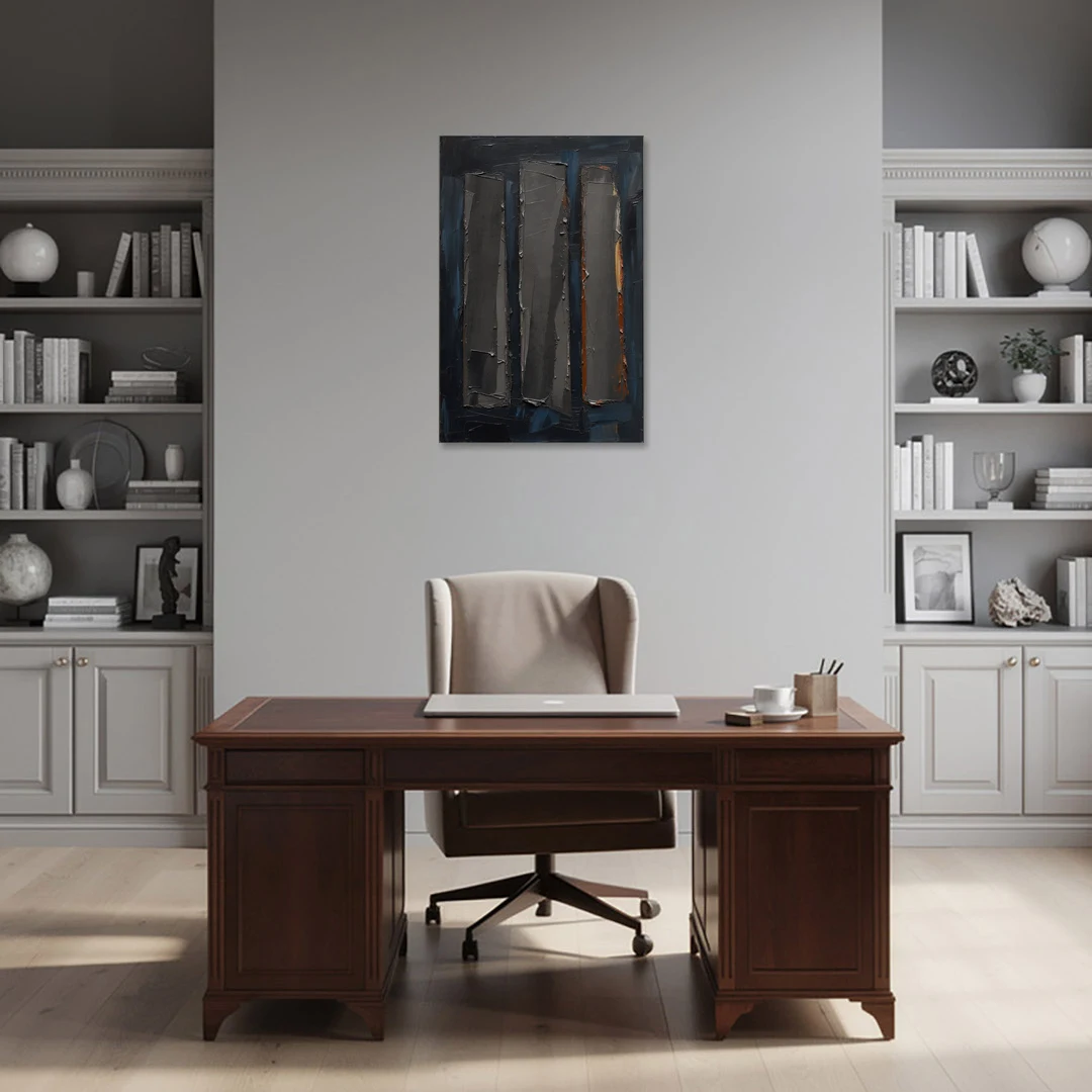 Charcoal Abstract Painting of Three Monoliths - Canvas Wall Art - Office - 24x36