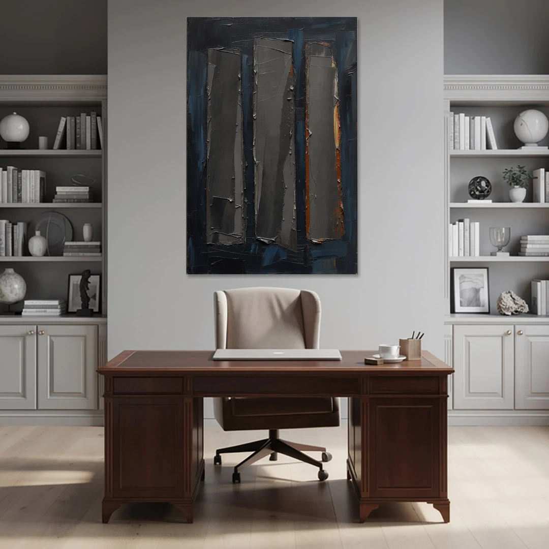 Charcoal Abstract Painting of Three Monoliths - Canvas Wall Art - Office - 40x60