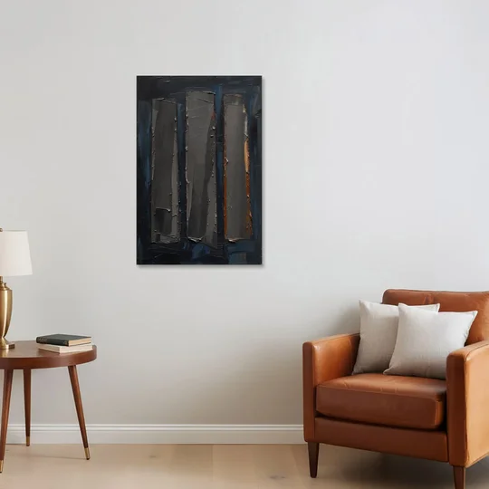 Charcoal Abstract Painting of Three Monoliths - Canvas Wall Art - Sofa - 24x36