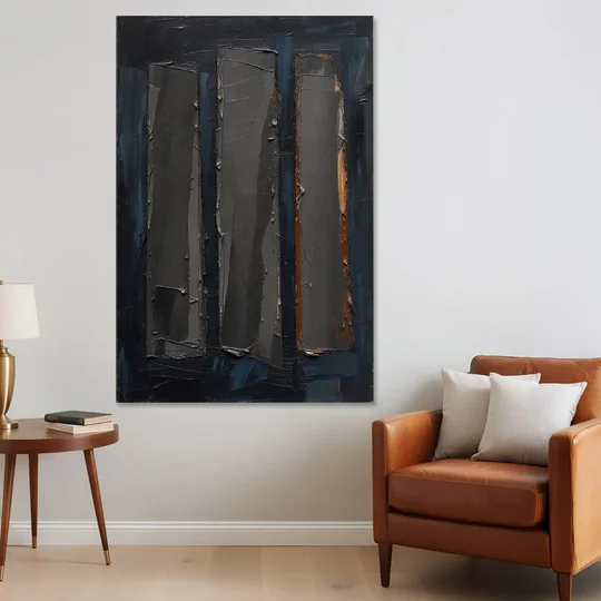 Charcoal Abstract Painting of Three Monoliths - Canvas Wall Art - Sofa - 40x60