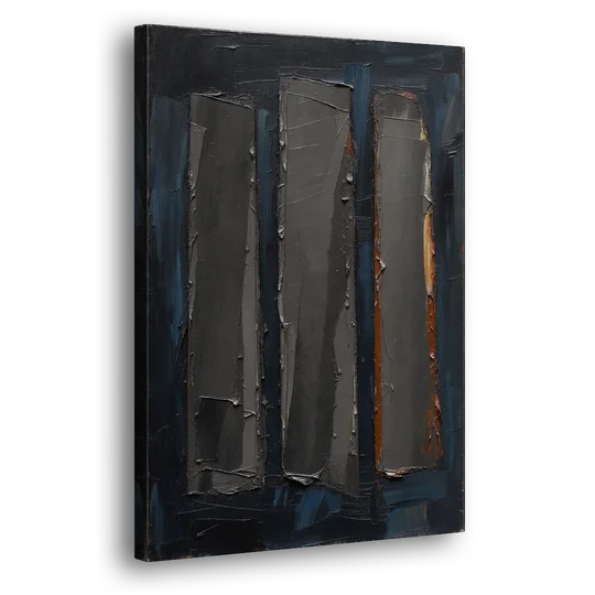 Charcoal Abstract Painting of Three Monoliths - Canvas Wall Art - Side