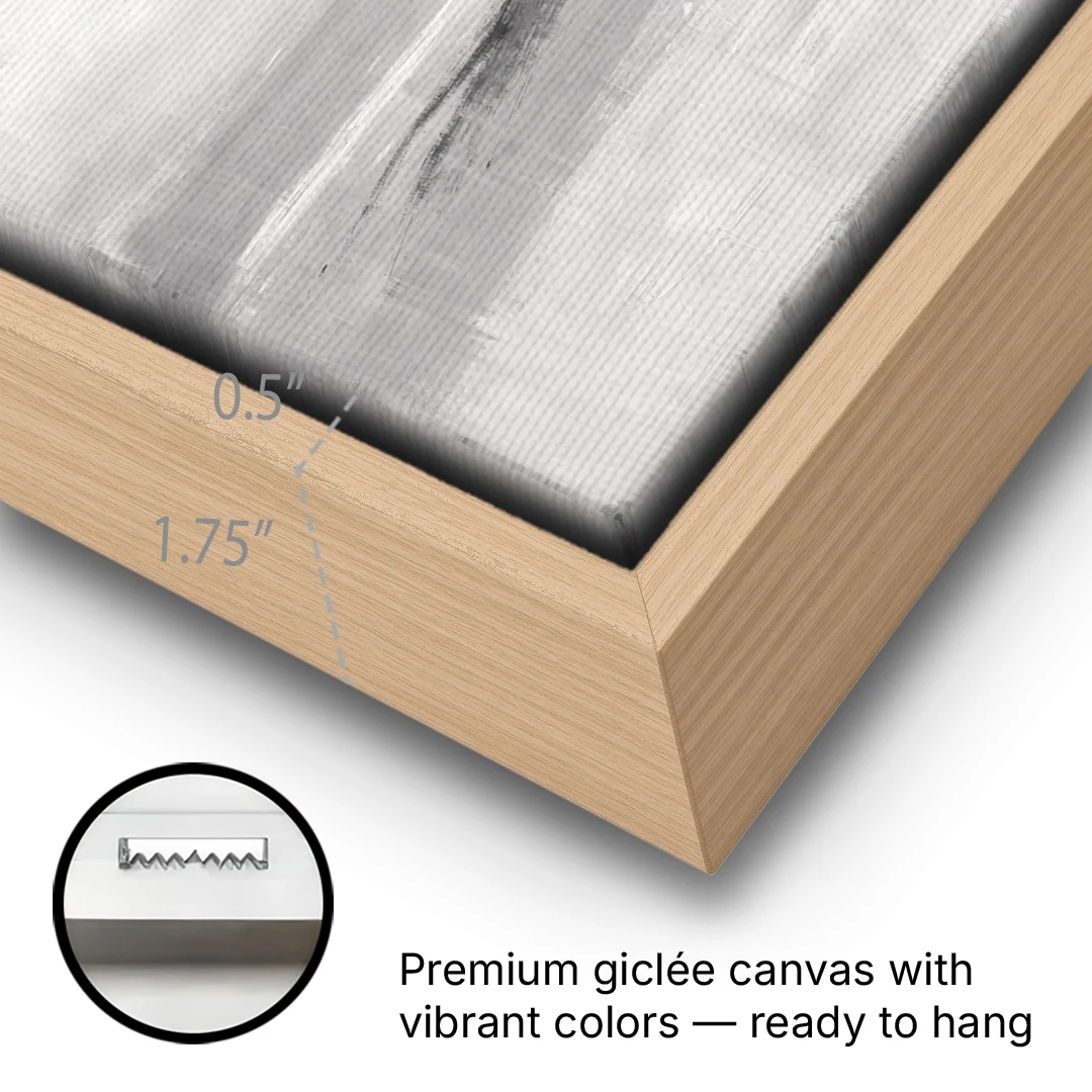 Large Black and White Charcoal Ridge in White Mist - Oak Framed Canvas Wall Art - Gallery Wrap Corner
