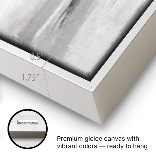 Large Black and White Charcoal Ridge in White Mist - White Framed Canvas Wall Art - Gallery Wrap Corner