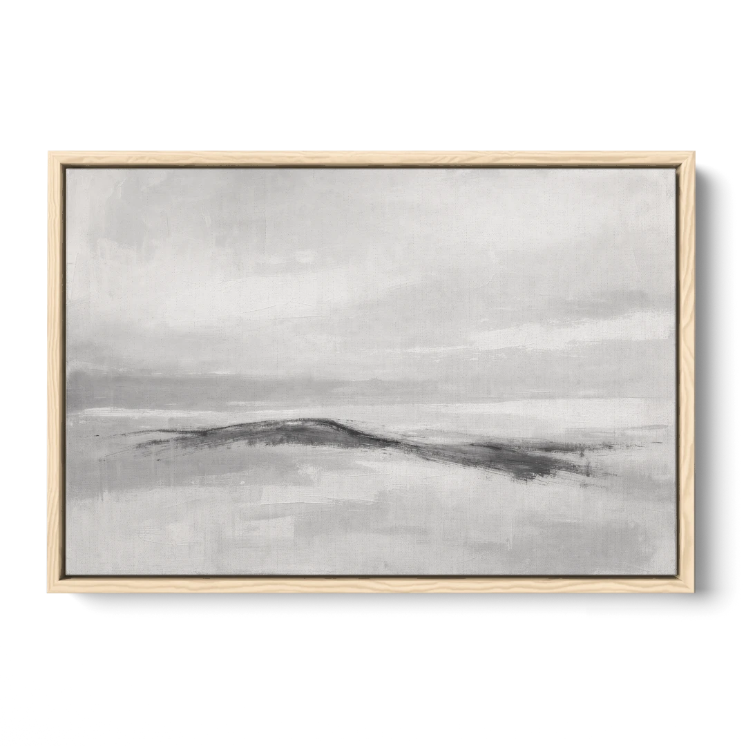 Large Black and White Charcoal Ridge in White Mist - Oak Framed Canvas Wall Art - Front