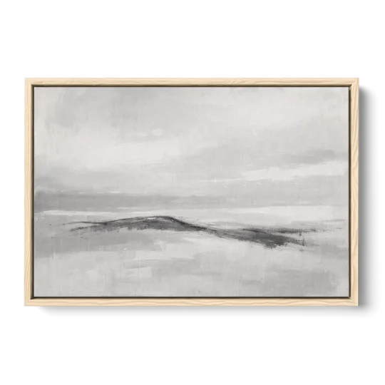 Large Black and White Charcoal Ridge in White Mist - Oak Framed Canvas Wall Art - Front
