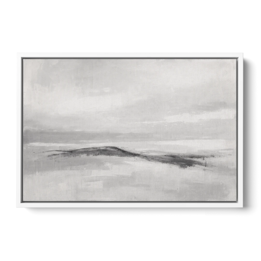 Large Black and White Charcoal Ridge in White Mist - White Framed Canvas Wall Art - Front