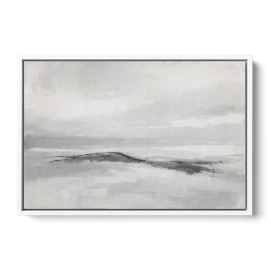 Large Black and White Charcoal Ridge in White Mist - White Framed Canvas Wall Art - Front