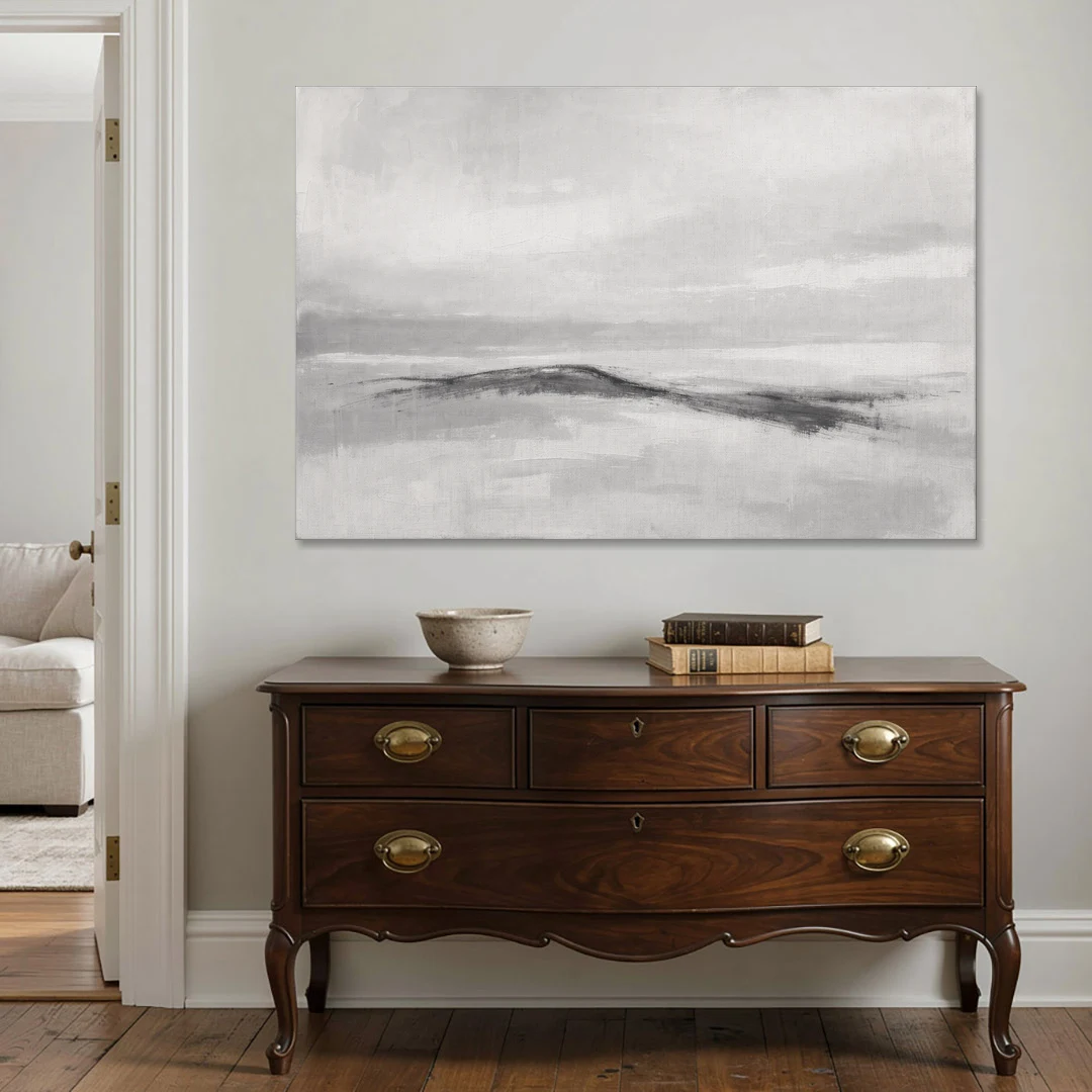 Large Black and White Charcoal Ridge in White Mist - Canvas Wall Art - Coffee Table - 60x40