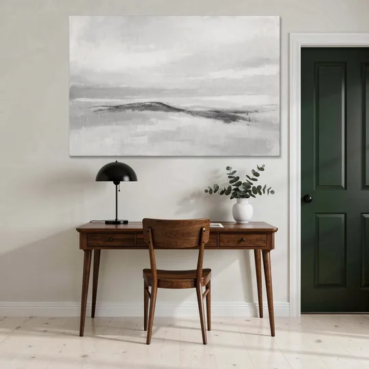 Large Black and White Charcoal Ridge in White Mist - Canvas Wall Art - Office - 60x40