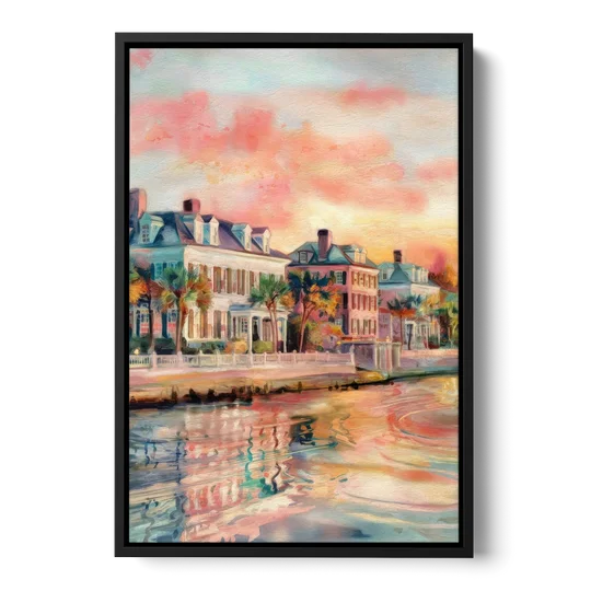 Charleston Battery District - Black Framed Canvas Wall Art - Front