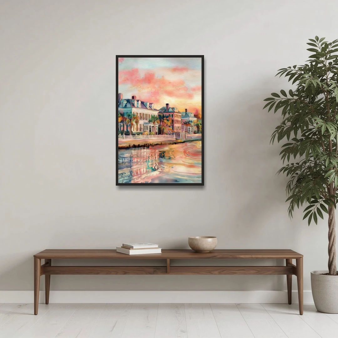 Charleston Battery District - Black Framed Canvas Wall Art - Coffee Table - 24x36