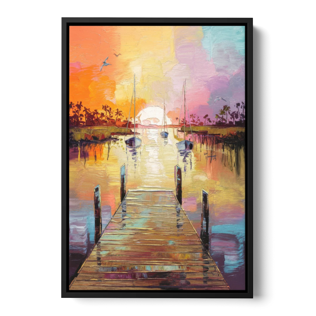 Charleston Harbor at Sunset - Black Framed Canvas Wall Art - Front