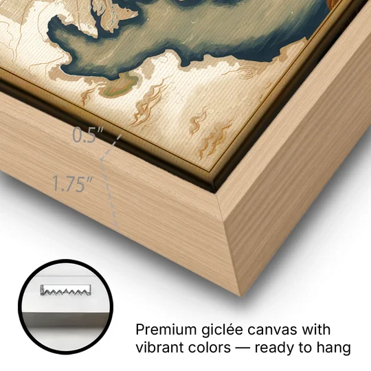 Charleston Map Design - Oak Framed Canvas Wall Art - Gallery Wrap Corner