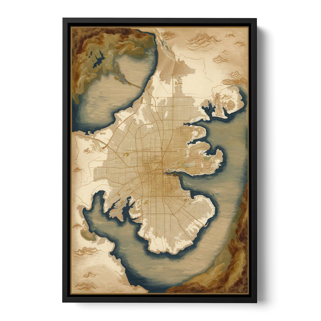 Charleston Map Design - Black Framed Canvas Wall Art - Front