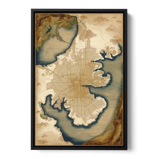 Charleston Map Design - Black Framed Canvas Wall Art - Front