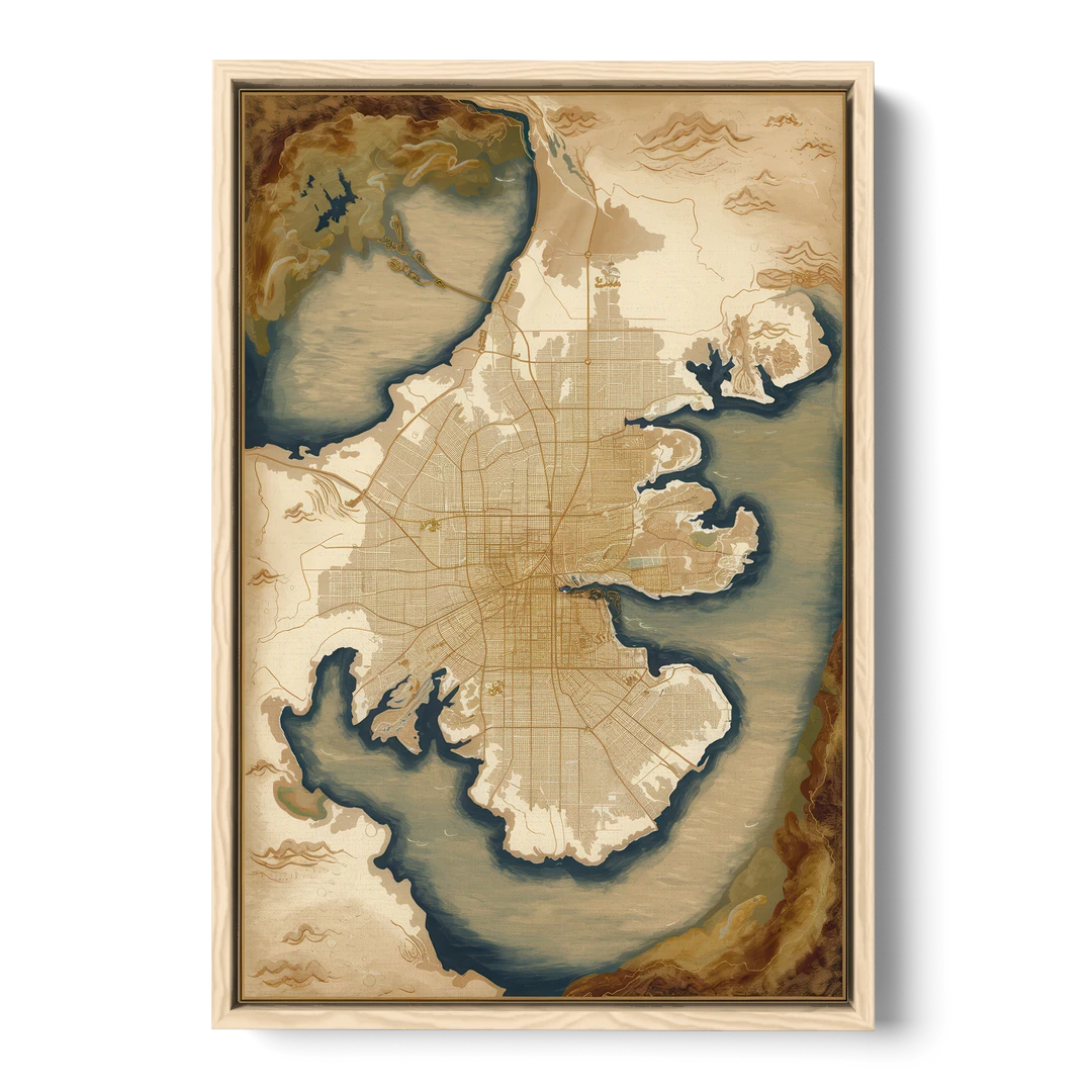 Charleston Map Design - Oak Framed Canvas Wall Art - Front