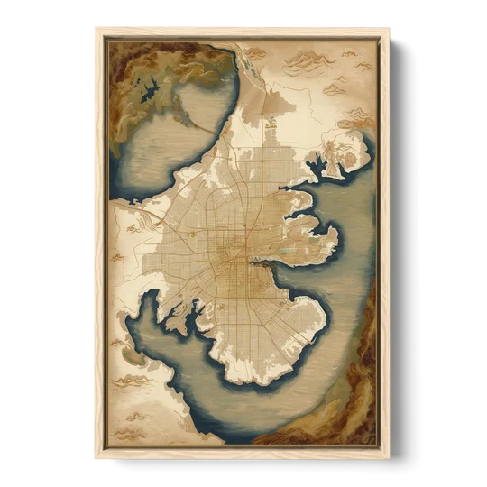 Charleston Map Design - Oak Framed Canvas Wall Art - Front