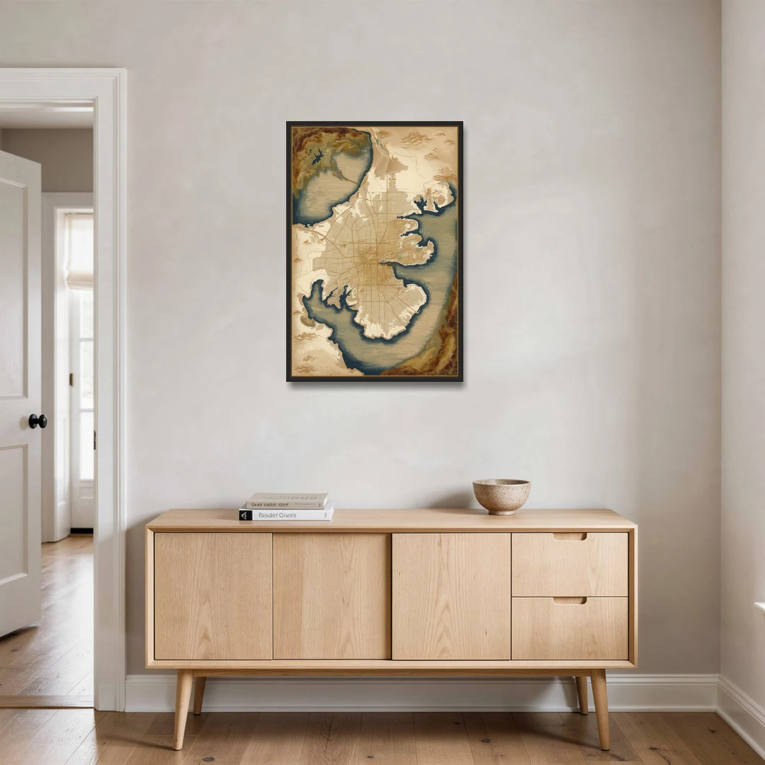 Charleston Map Design - Black Framed Canvas Wall Art - Coffee Table - 24x36
