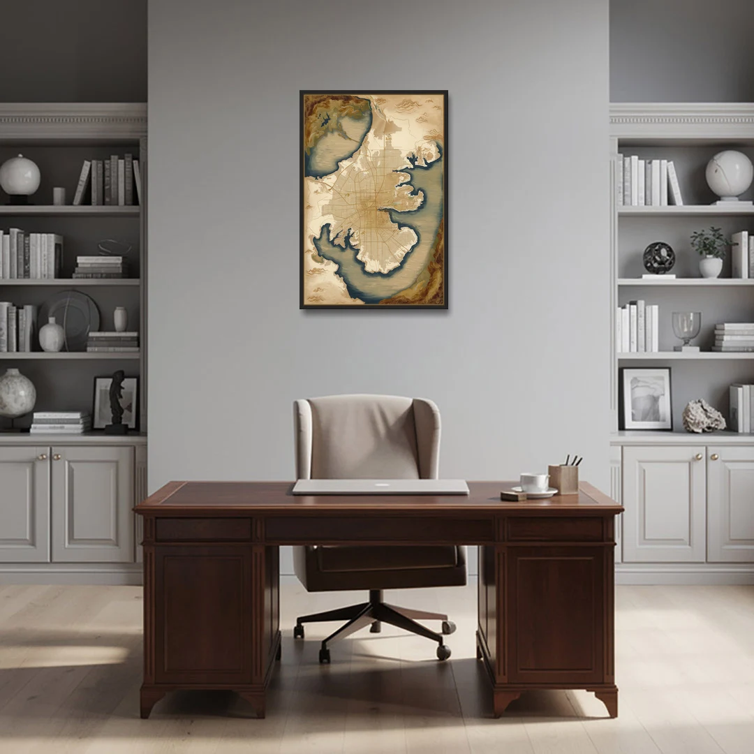 Charleston Map Design - Black Framed Canvas Wall Art - Office - 24x36