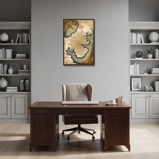 Charleston Map Design - Black Framed Canvas Wall Art - Office - 24x36