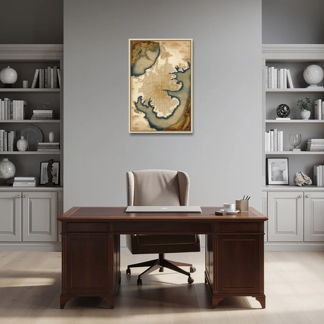 Charleston Map Design - Oak Framed Canvas Wall Art - Office - 24x36