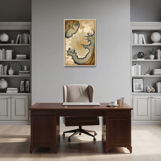 Charleston Map Design - Oak Framed Canvas Wall Art - Office - 24x36