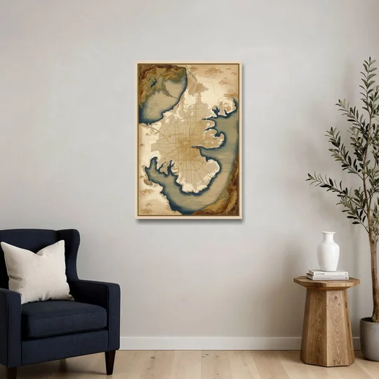 Charleston Map Design - Oak Framed Canvas Wall Art - Sofa - 24x36