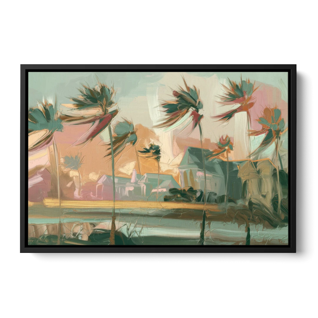 Charleston Palmetto Trees - Black Framed Canvas Wall Art - Front