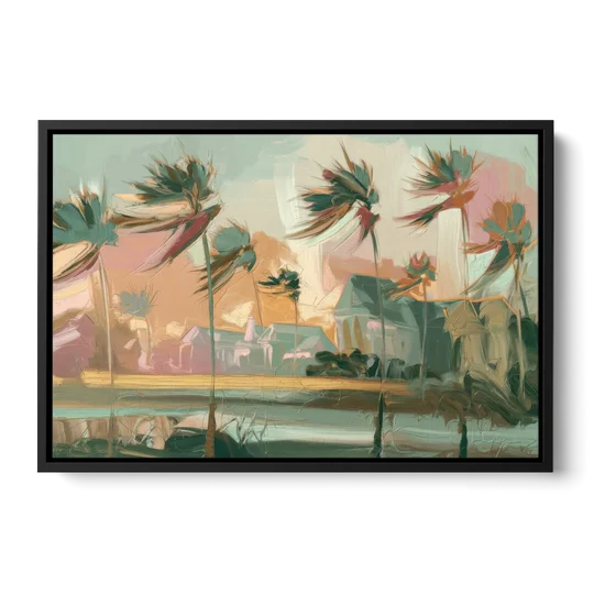 Charleston Palmetto Trees - Black Framed Canvas Wall Art - Front