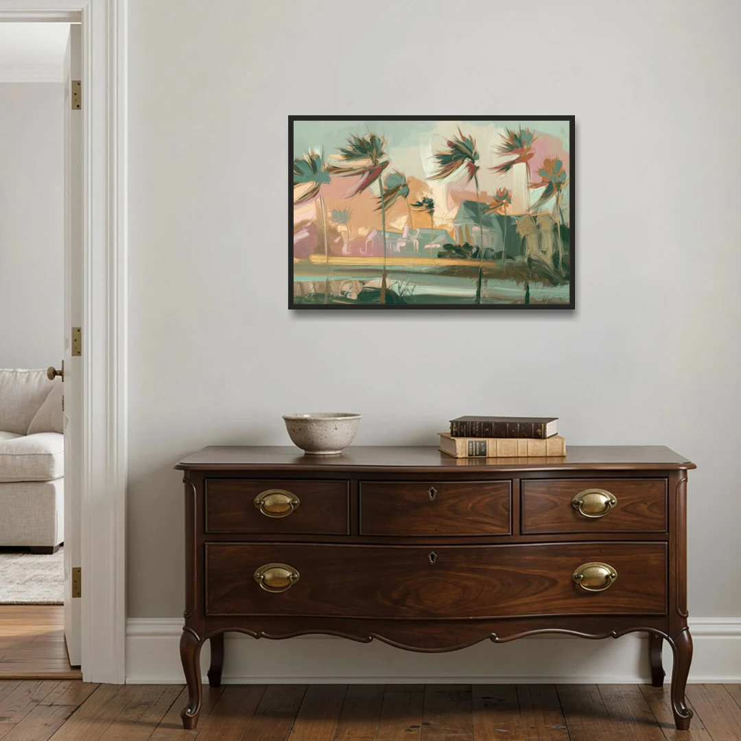 Charleston Palmetto Trees - Black Framed Canvas Wall Art - Coffee Table - 36x24