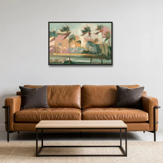 Charleston Palmetto Trees - Black Framed Canvas Wall Art - Sofa - 36x24