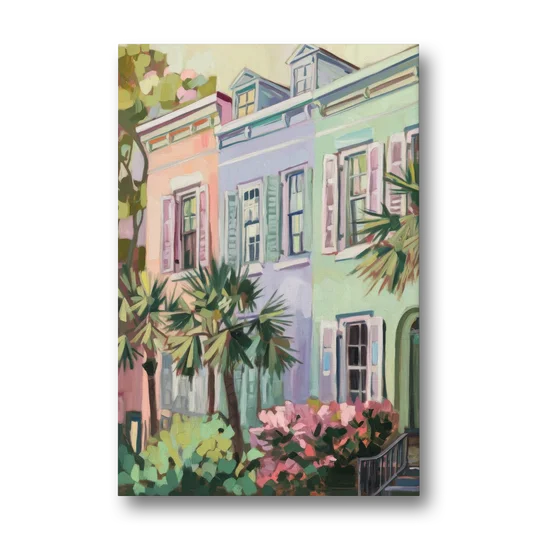 Charleston Rainbow Row - Canvas Wall Art - Front