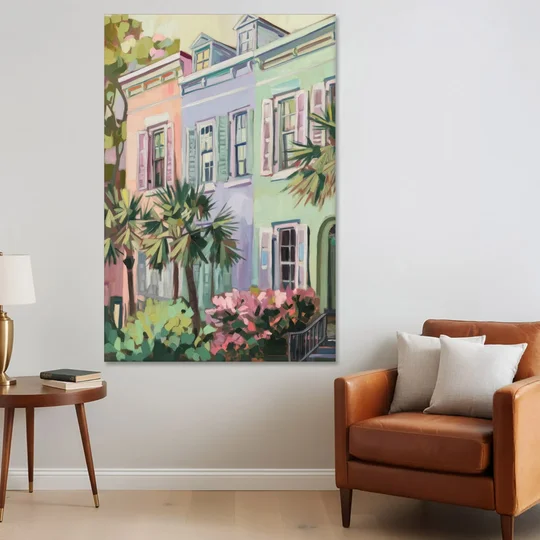 Charleston Rainbow Row - Canvas Wall Art - Sofa - 40x60