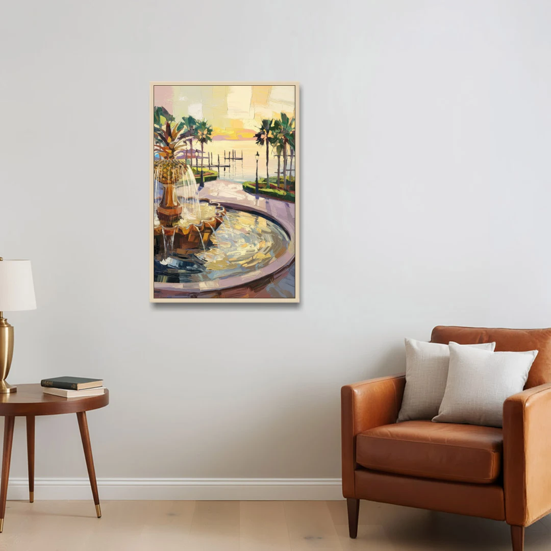 Charleston Waterfront Park - Oak Framed Canvas Wall Art - Sofa - 24x36