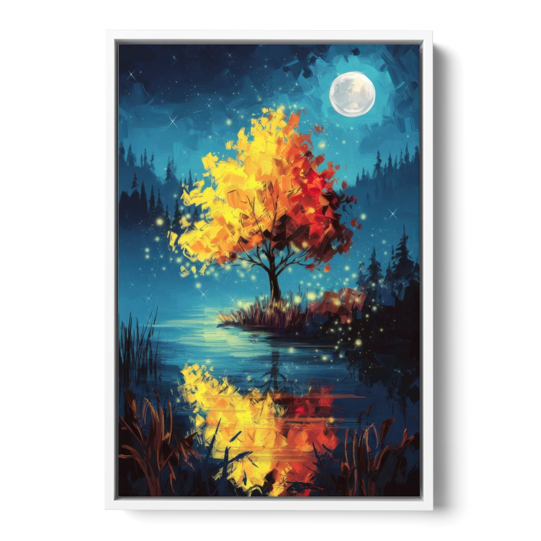Charlotte Nighttime Glow - White Framed Canvas Wall Art - Front