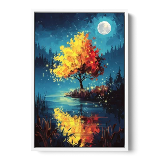 Charlotte Nighttime Glow - White Framed Canvas Wall Art - Front