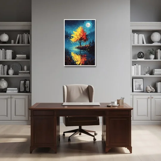 Charlotte Nighttime Glow - White Framed Canvas Wall Art - Office - 24x36