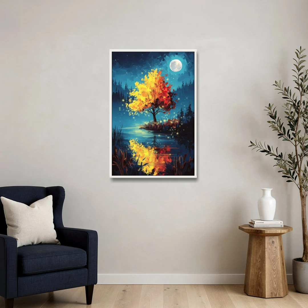 Charlotte Nighttime Glow - White Framed Canvas Wall Art - Sofa - 24x36