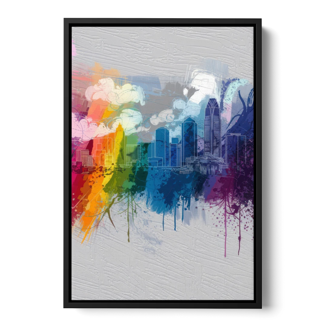 Charlotte Skyline Abstract Design - Black Framed Canvas Wall Art - Front