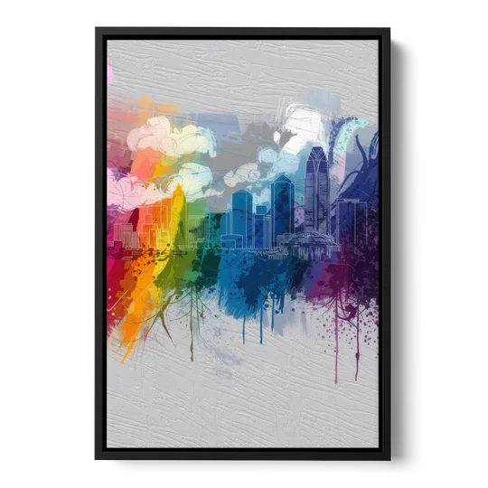 Charlotte Skyline Abstract Design - Black Framed Canvas Wall Art - Front