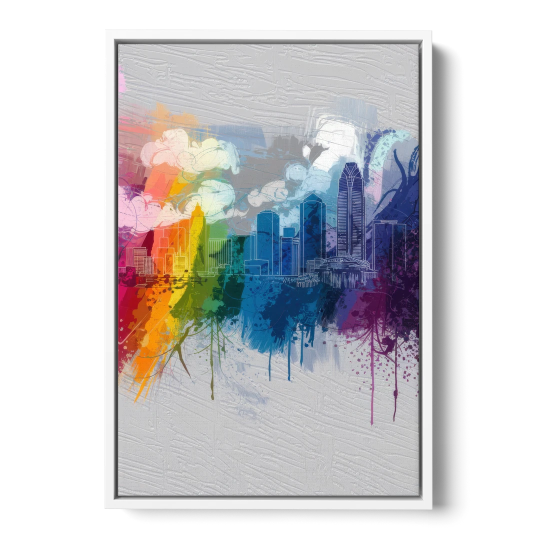 Charlotte Skyline Abstract Design - White Framed Canvas Wall Art - Front