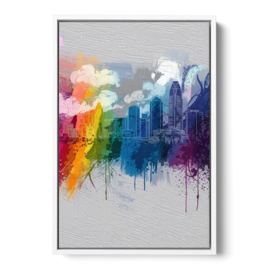 Charlotte Skyline Abstract Design - White Framed Canvas Wall Art - Front