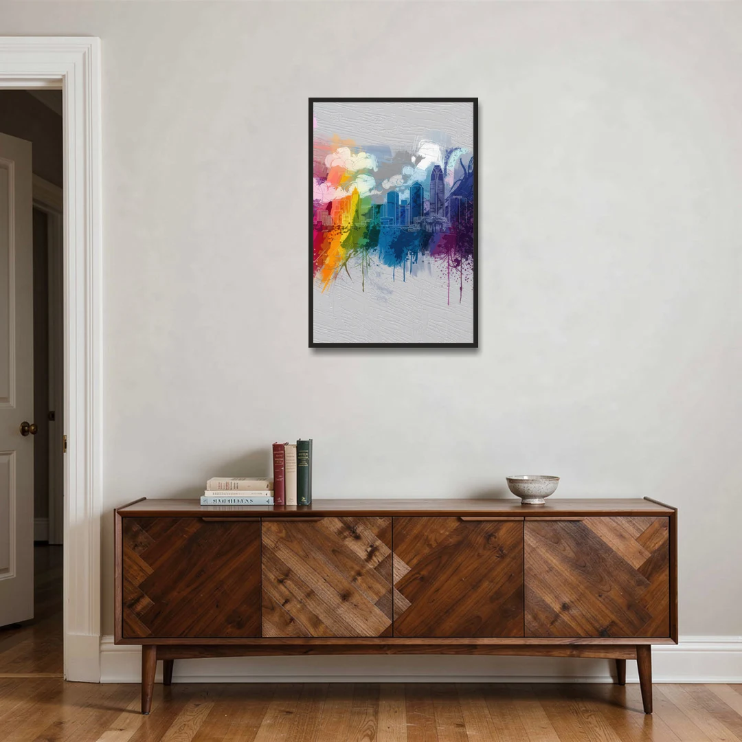 Charlotte Skyline Abstract Design - Black Framed Canvas Wall Art - Coffee Table - 24x36