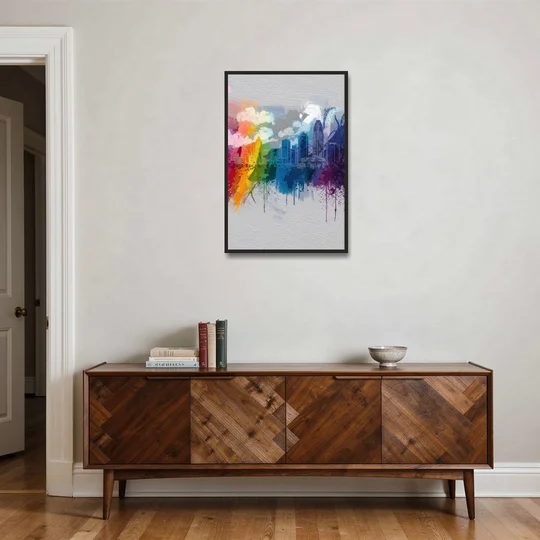 Charlotte Skyline Abstract Design - Black Framed Canvas Wall Art - Coffee Table - 24x36